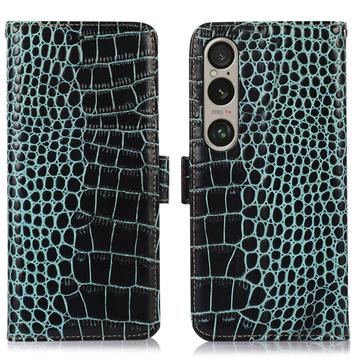 Étui Portefeuille Sony Xperia 1 VI en Cuir avec RFID - Série Crocodile