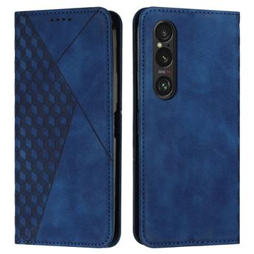 Étui Portefeuille Sony Xperia 1 VI avec fermeture magnétique à motif de losange - Bleu