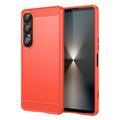 Coque Sony Xperia 1 VII en TPU Brossé - Fibre de Carbone - Rouge