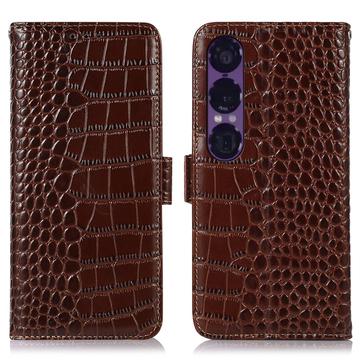 Étui Portefeuille Sony Xperia 1 VII en Cuir avec RFID - Série Crocodile