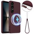 Coque Sony Xperia 1 VII en Silicone Liquide - Compatible MagSafe - Vin Rouge