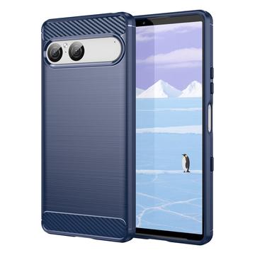 Coque Sony Xperia 10 VII en TPU Brossé - Fibre de Carbone - Bleue