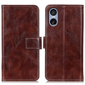 Etui portefeuille Sony Xperia 5 VI avec fermeture magnétique - Marron