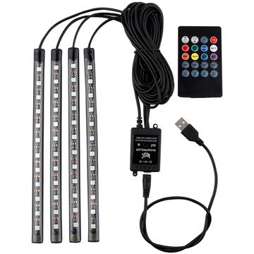 Bande Lumineuse Intérieur Néon pour Voiture - 4 Pièces, 36 LEDs