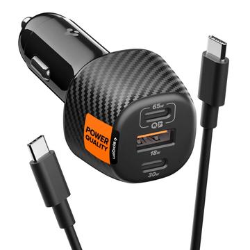 Spigen Essential EV1133 Chargeur de voiture ultra-rapide à 3 ports avec câble USB-C - 113W - Noir