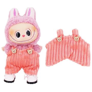 Combinaison à bretelles en forme d\'ours rayé pour Labubu Mini Figure 17cm - Rose