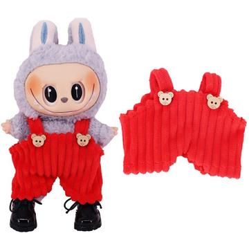 Combinaison à bretelles en forme d\'ours rayé pour Labubu Mini Figure 17cm - Rouge