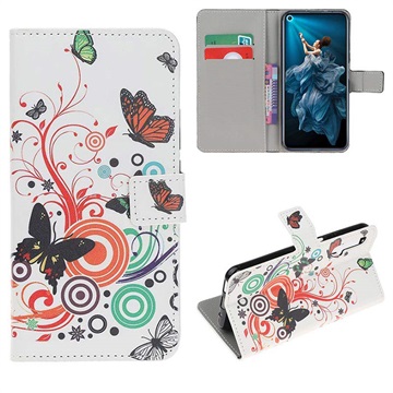 Etui Portefeuille Style Huawei Nova 5T, Honor 20/20S - Papillons / Cercle
