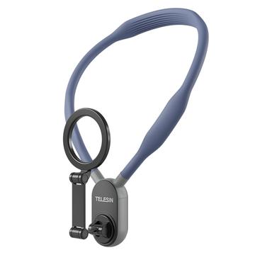 TELESIN MNM-001 Pour iPhone 12 / 13 / 14 / 15/ 16 Support de cou magnétique Selfie Stick pour téléphone - Bleu
