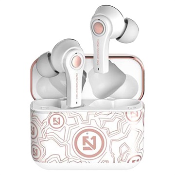 Écouteurs TS-100 Graffiti TWS avec Bluetooth 5.0 - Blanc / Rose Doré