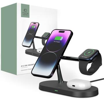 Tech-Protect A12 3-en-1 MagSafe Wireless Charger 15W avec lampe LED intégrée - Noir