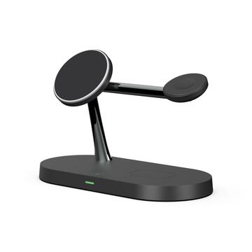 Tech-Protect A12 3-en-1 MagSafe Wireless Charger 15W avec lampe LED intégrée (Emballage ouvert - Satisfaisant Bulk) - Noir