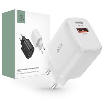 Chargeur Secteur Tech-Protect C20W 2-Port - PD20W, QC3.0 - Blanc