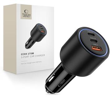 Chargeur de voiture à 3 ports Tech-Protect CC04 175W - 2x USB-C, USB-A - Noir