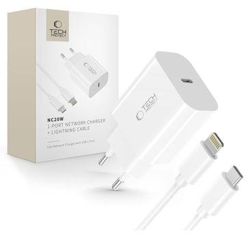 Tech-Protect NC20W Chargeur mural avec câble Lightning - Blanc