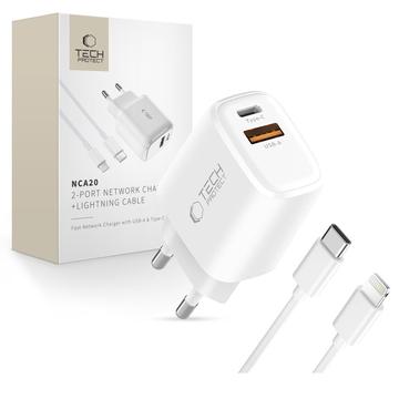 Tech-Protect NCA20 Chargeur PD à double port 20W/QC3.0 avec câble Lightning - Blanc