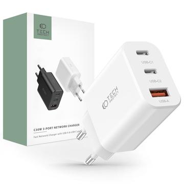 Tech-Protect Network 30W Wall Charger W. 2x USB-C & 1x USB-A - Blanc