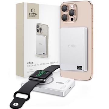 Tech-Protect PB33 LifeMag MagSafe Power Bank 5000mAh - Compact, Chargement sans fil, USB-C, Affichage LED