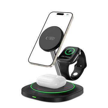 Tech-Protect QI15W-A46 Chargeur sans fil MagSafe 3-en-1 avec rétroéclairage atmosphérique - Noir
