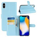 Étui Portefeuille iPhone XS Max avec Support - Bleu Clair