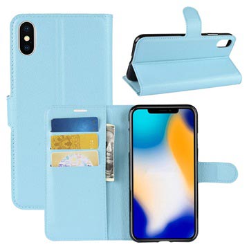 Étui Portefeuille iPhone XS Max avec Support - Bleu Clair