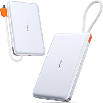 Torras Mini Slim PD Power Bank avec câble USB-C intégré - 10000mAh - Blanc
