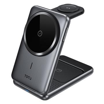 Totu CW-4-W Station de recharge magnétique sans fil 3-en-1 - 15W - Gris