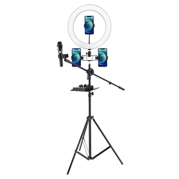 UN-700 10\'\' LED Ring Light avec trépied Plateau pour carte son et 3 supports de téléphone pour Selfie YouTube Vidéo Photographie Maquillage