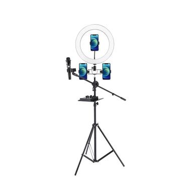 UN-700 10\'\' LED Ring Light avec trépied Plateau pour carte son et 3 supports de téléphone pour Selfie YouTube Vidéo Photographie Maquillage