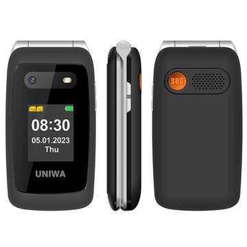 UNIWA V202T 4G Téléphone mobile à clapet pour personnes âgées - Langues danoises, finnoises, suédoises, anglaises