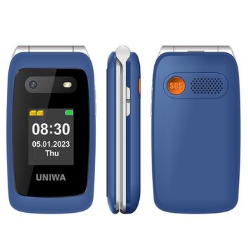 UNIWA V202T 4G Téléphone mobile à clapet pour personnes âgées - Langues : danois, finnois, suédois, anglais - Bleu
