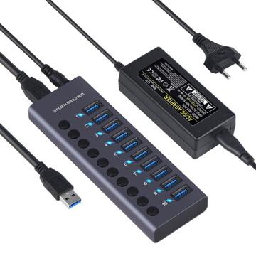Concentrateur USB 3.0 à 10 ports avec interrupteurs d\'alimentation individuels - Gris