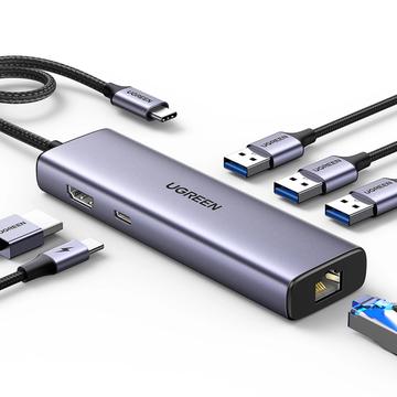 Ugreen CM512 Hub USB-C 7-en-1 - 3x USB-A, 1x USB-C, 1x HDMI, 1x RJ45 - Gris