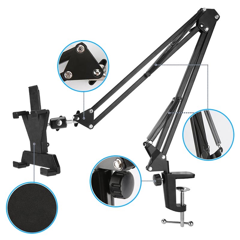 Bras de flèche, 360 ° Support de Microphone rotatif avec support de bureau, bras de micro de bureau pliable avec adaptateur à vis 3/8 ''5/8'', bras de Microphone