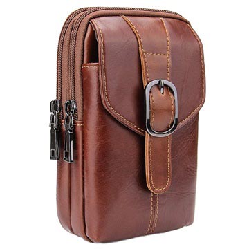 Housse en Cuir Verticale Universelle avec Triple Poche - Marron