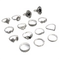 Set Universel de Bagues Bohème Vintage pour Femmes - 15 Pièces - Argenté