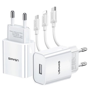 Chargeur Rapide Avec Câble 3-en-1 Usams CC075 T18 - Blanc