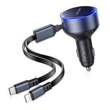 Vention FFOB0 PD Chargeur de voiture rapide 30W avec câbles USB-C et Lightning - Noir