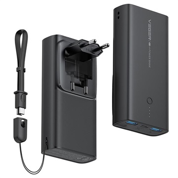 Batterie Externe Veger ACE100 avec Prise EU pliable - 10000mAh - Noir