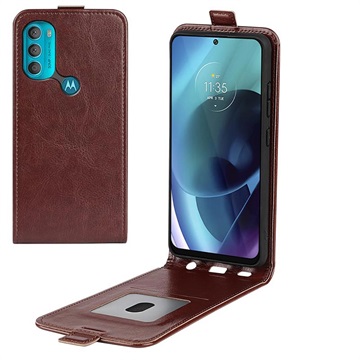 Étui à Rabat Motorola Moto G71 5G Vertical avec Porte-Cartes - Marron