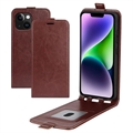 Étui à Rabat Vertical iPhone 15 Plus avec Porte-Cartes - Marron