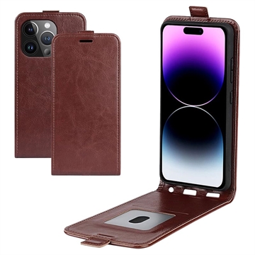 Étui à Rabat Vertical iPhone 15 Pro Max avec Porte-Cartes - Marron