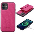 Coque iPhone 12 Mini Vili T avec Portefeuille Magnétique - Rose Vif
