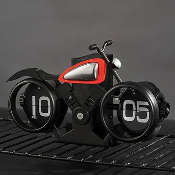 Horloge de bureau mécanique vintage à bascule pour motocyclette - Noir / Rouge