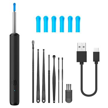 Endoscope visuel pour le nettoyage des oreilles avec lumière LED - Noir