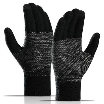 WM 1 Paire Gants Chauds Tricotés Unisex Ecran Tactile Moufles extensibles Gants Doublés Tricotés - Noir