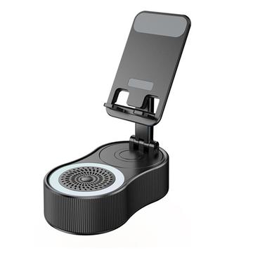 WYS-2303BT Support de téléphone 3-en-1 avec haut-parleur Bluetooth et banque d\'alimentation - Noir