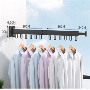 Porte-vêtements / séchoir mural en aluminium - pliable, 2 articulations - noir