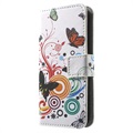 Etui Portefeuille pour iPhone 5 / 5S / SE - Papillons / Cercles