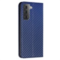 Étui Portefeuille Samsung Galaxy S22 5G - Fibre de Carbone - Bleu